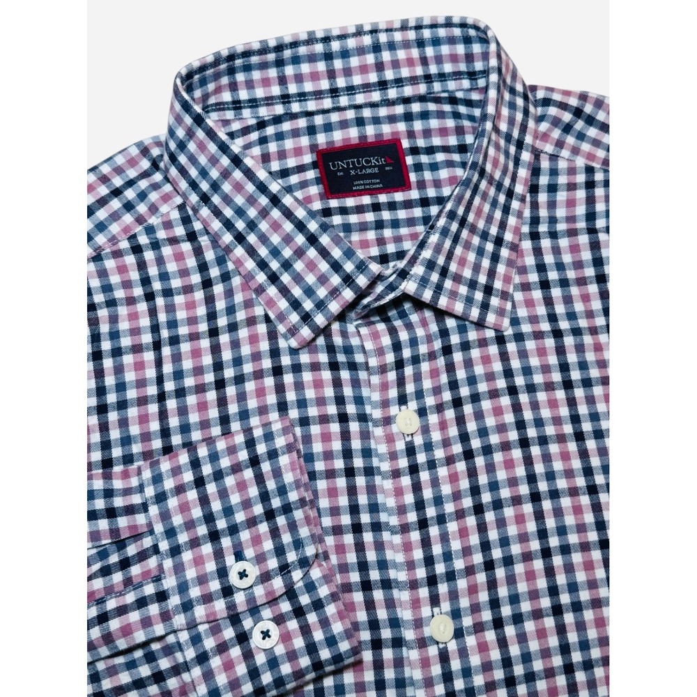 UNTUCKit Men's XL Cascina Shirt Navy Plaid Gingham Long Sleeve Button Down